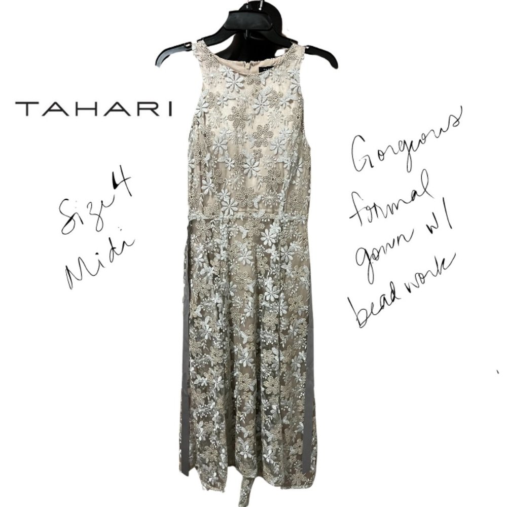 Like New Gorgeous Formal Tahari Dress with Gorgeous Floral Beadwork, Size 4